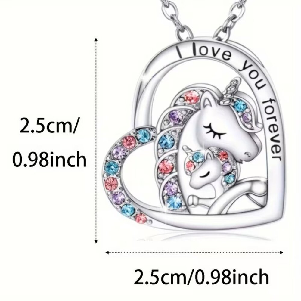 Unicorn Heart Pendant Necklace 'I love you forever' Z123